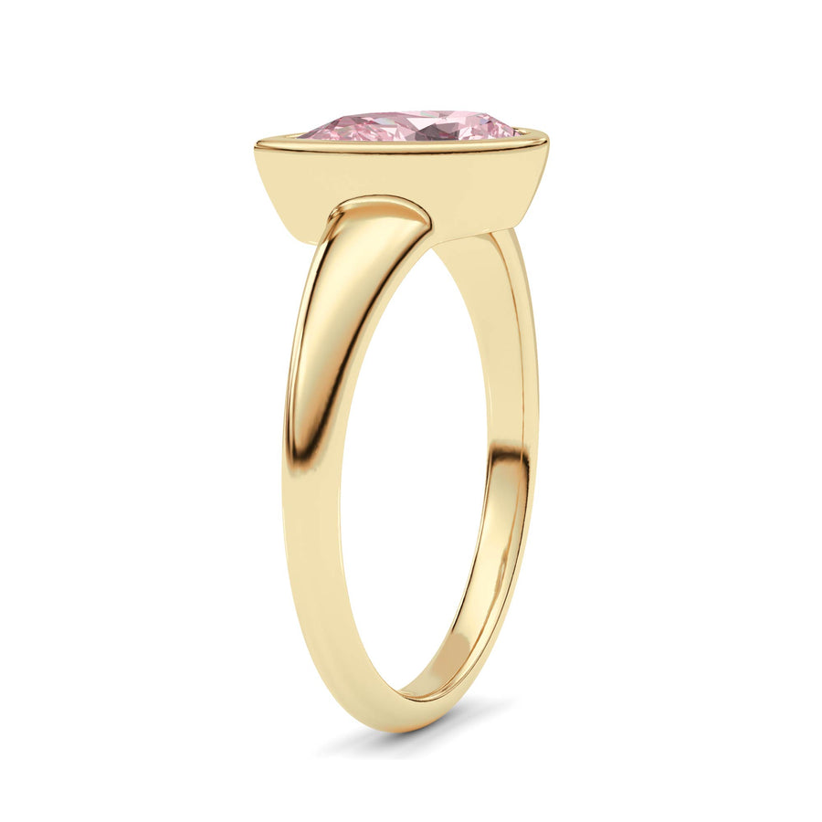 Yellow gold Fancy Pink Pear Cut Diamond Solitaire Engagement Ring with East-West Bezel Setting