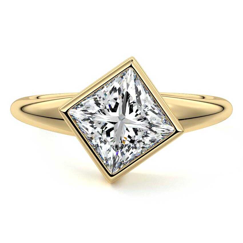 Yellow gold Princess Diamond Solitaire Engagement Ring with East-West Bezel Setting