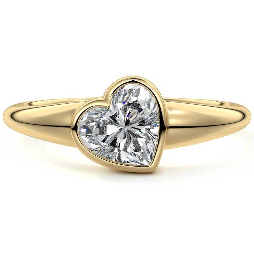 Yellow gold Heart Diamond Solitaire Engagement Ring with East-West Bezel Setting