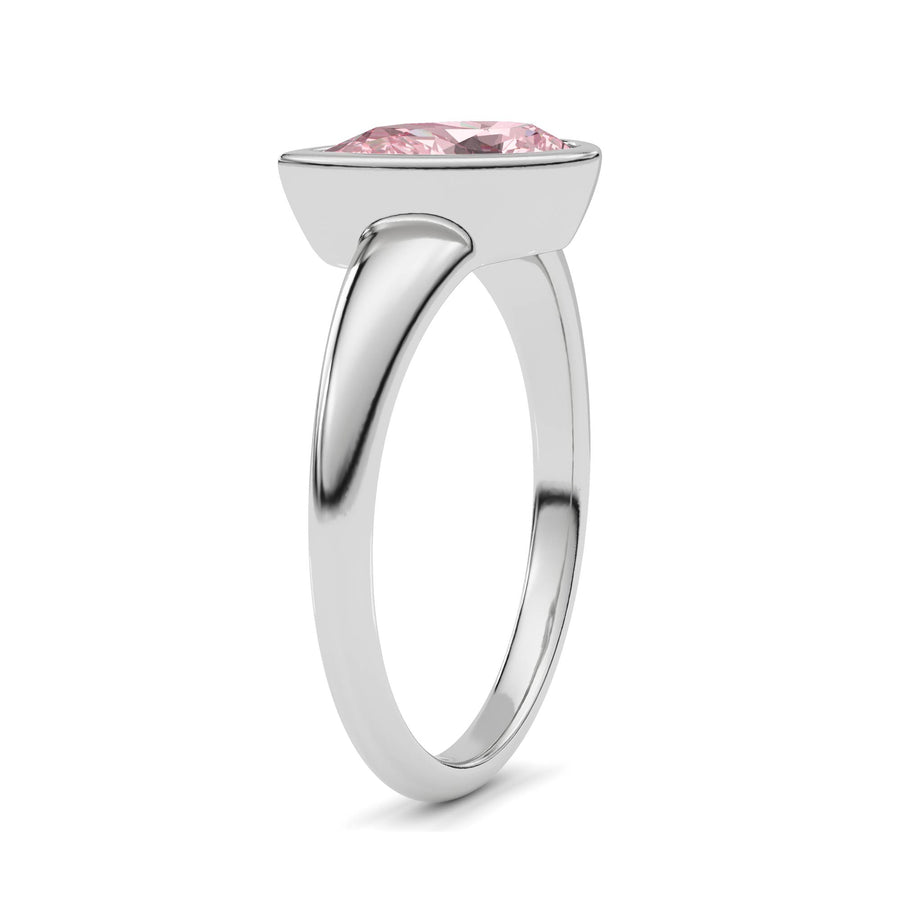 White gold Fancy Pink Pear Cut Diamond Solitaire Engagement Ring with East-West Bezel Setting
