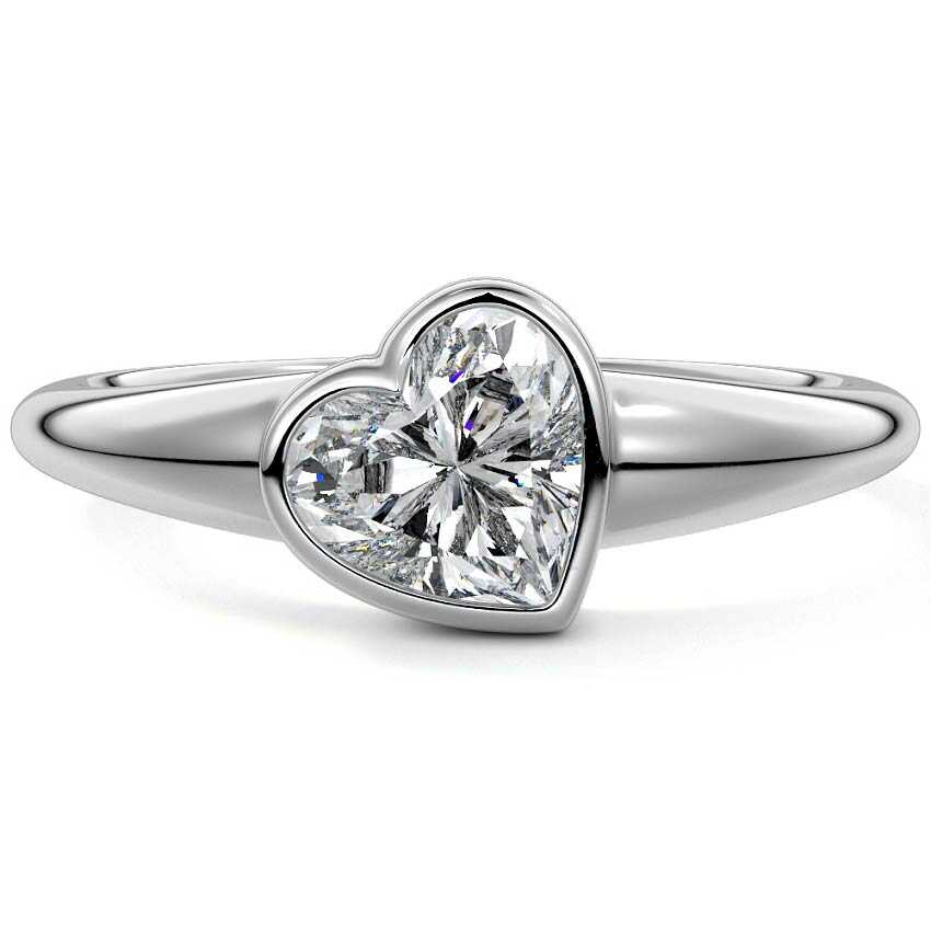 White gold Heart Diamond Solitaire Engagement Ring with East-West Bezel Setting