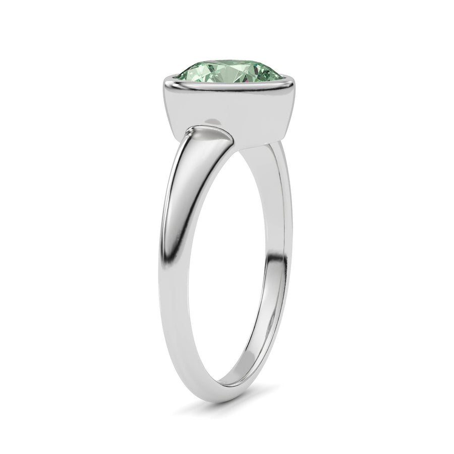 Silver Fancy Green Round Cut Diamond Solitaire Engagement Ring with East-West Bezel Setting