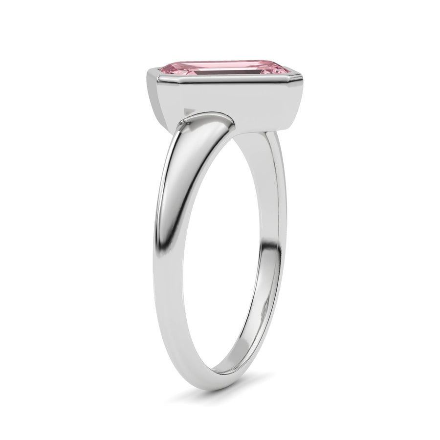 Silver Fancy Pink Emerald Cut Diamond Solitaire Engagement Ring with East-West Bezel Setting