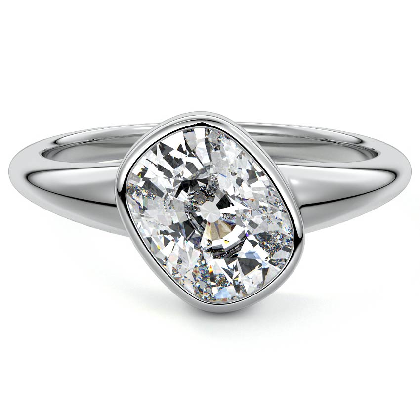 Silver Cushion Diamond Solitaire Engagement Ring with East-West Bezel Setting