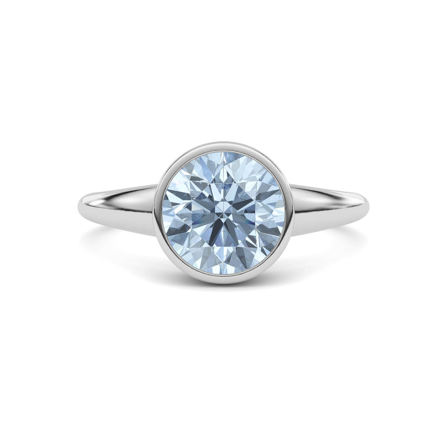 Platinum Fancy Blue Round Cut Diamond Solitaire Engagement Ring with East-West Bezel Setting