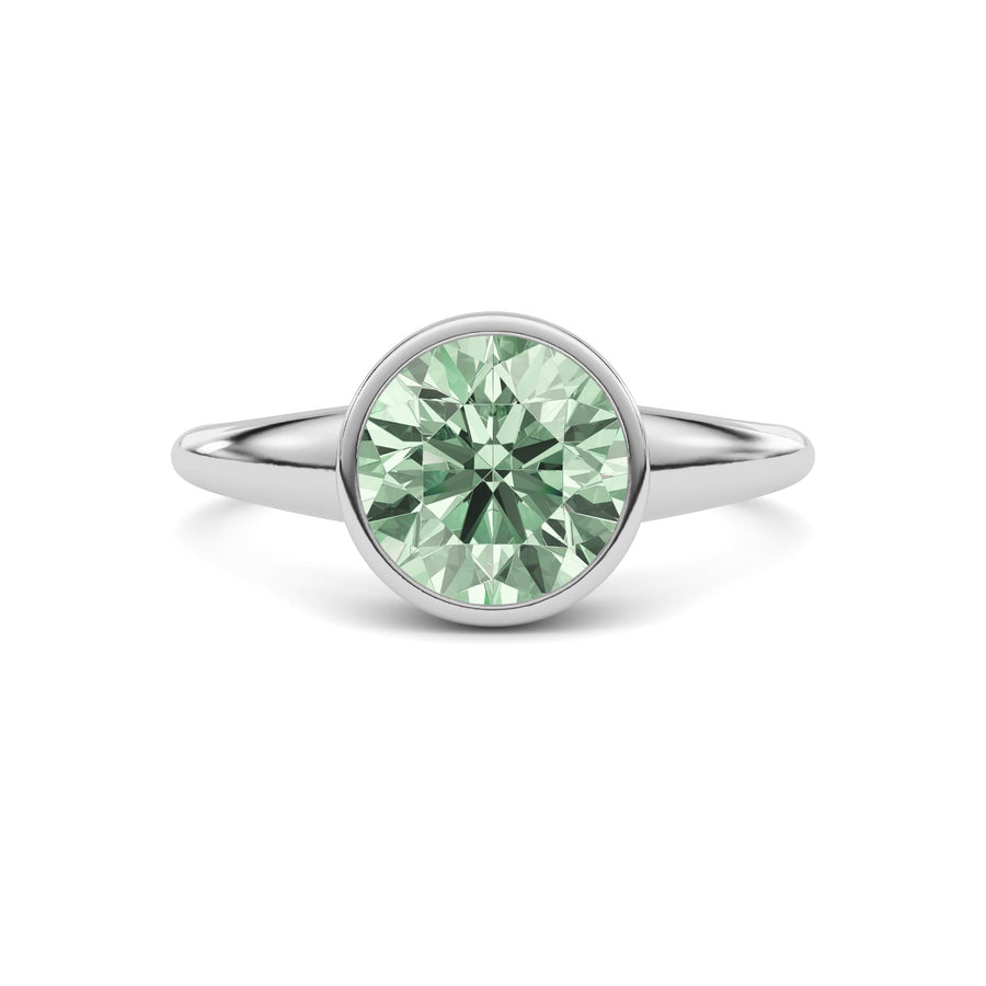 Platinum Fancy Green Round Cut Diamond Solitaire Engagement Ring with East-West Bezel Setting