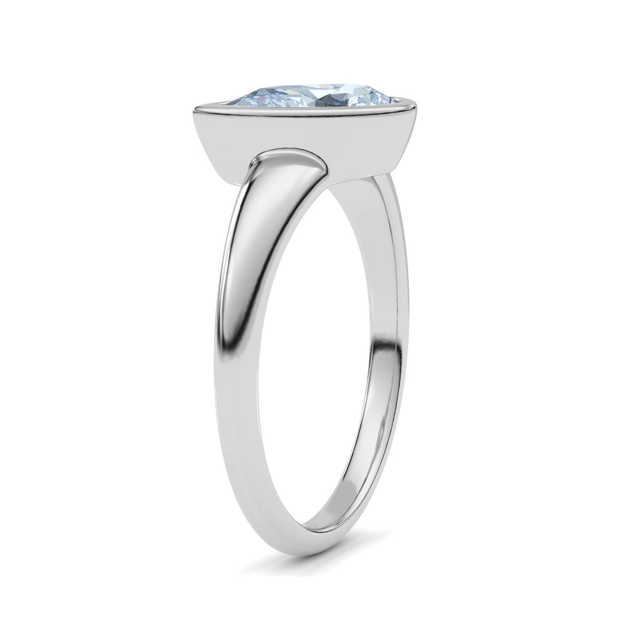 Platinum Fancy Blue Pear Cut Diamond Solitaire Engagement Ring with East-West Bezel Setting