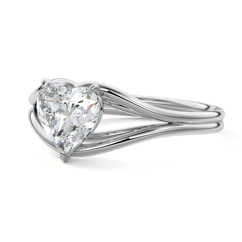 White gold Heart Diamond Solitaire Engagement Ring with Multi-Row Split Shank