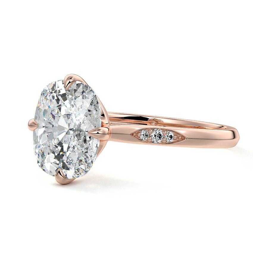 Rose gold Cushion Diamond Side Stone Ring with Flush Set Round Accents in Prong Setting