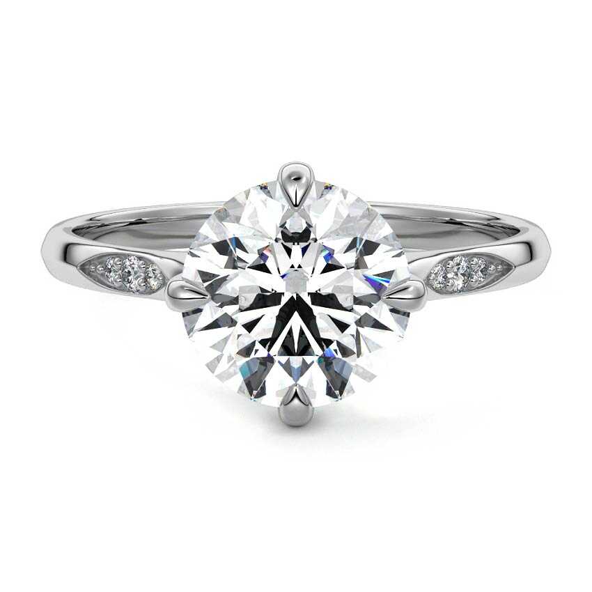 Silver Round Diamond Side Stone Ring with Flush Set Round Accents in Prong Setting