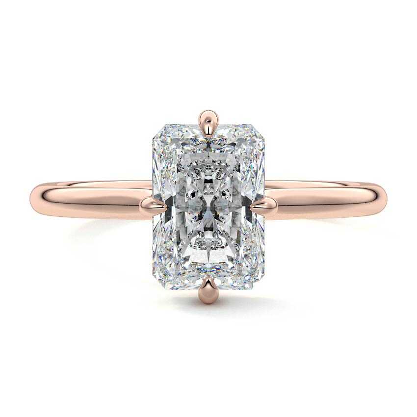Rose gold Radiant Diamond Solitaire Engagement Ring with Hidden Halo