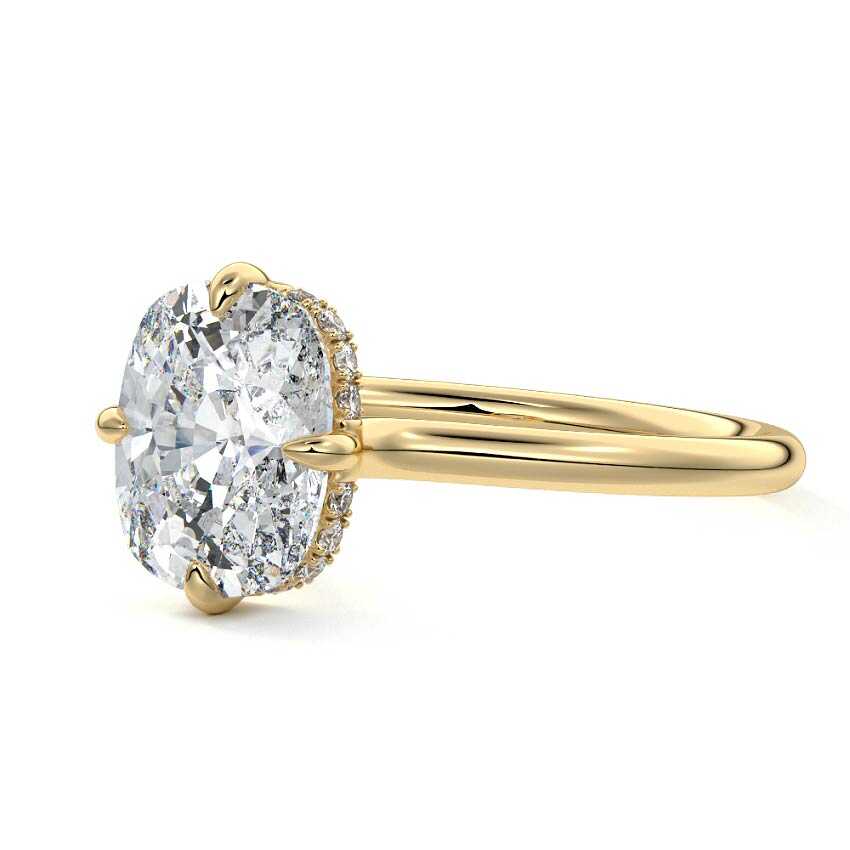 Yellow gold Cushion Diamond Solitaire Engagement Ring with Hidden Halo