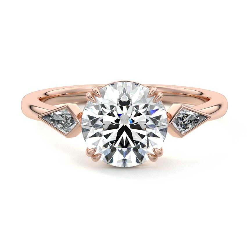 Rose gold Three-Stone Round Diamond Engagement Ring with Kite Side Stones