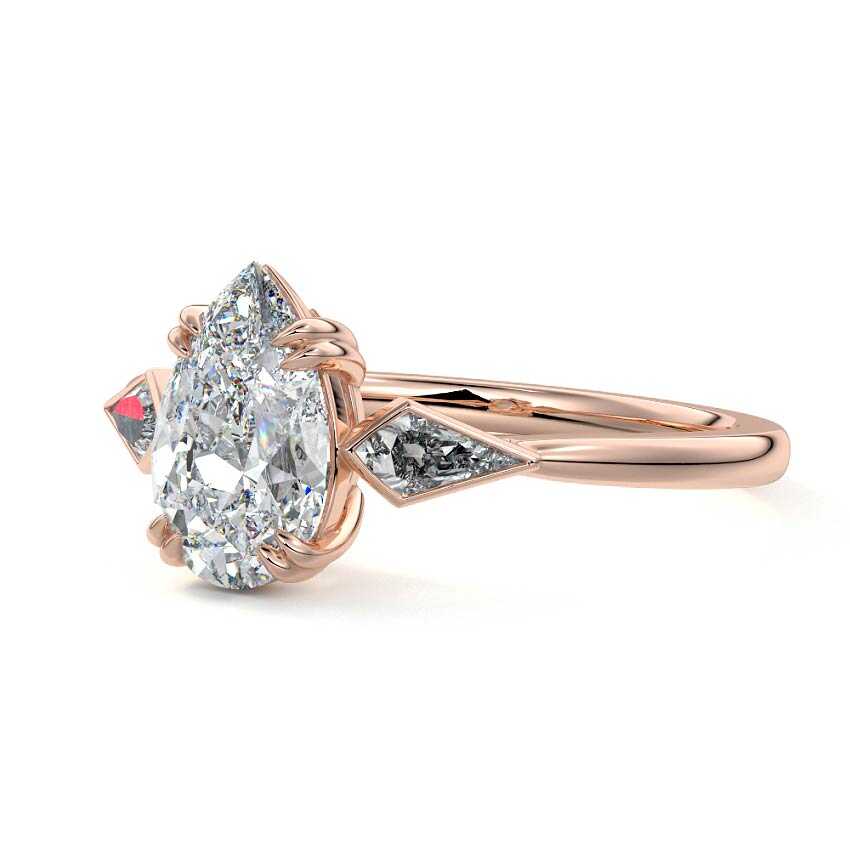 Rose gold Three-Stone Pear Diamond Engagement Ring with Kite Side Stones