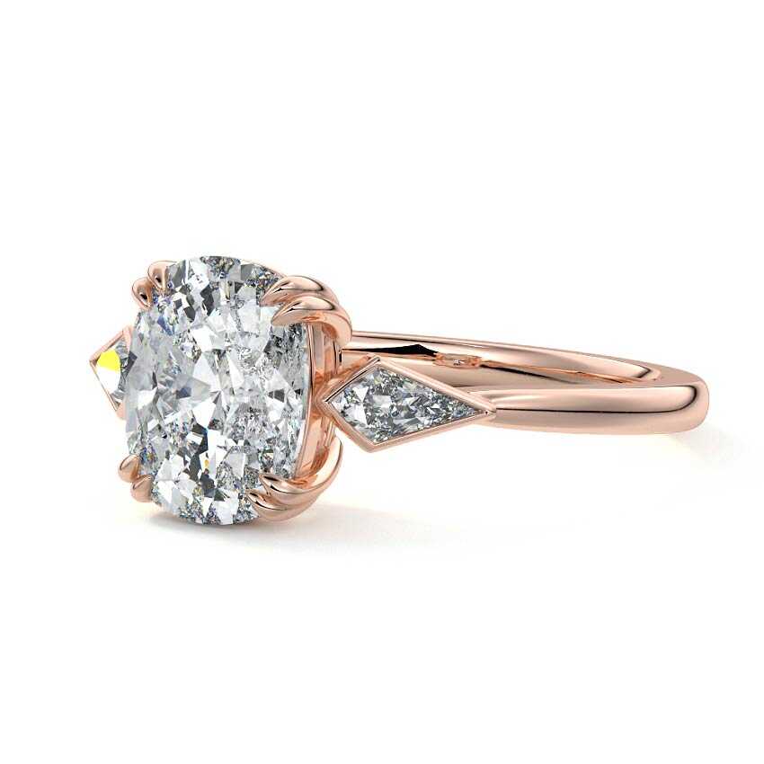 Rose gold Three-Stone Cushion Diamond Engagement Ring with Kite Side Stones