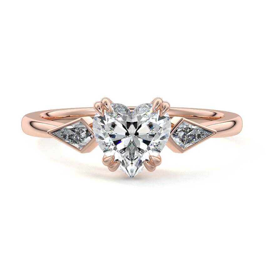 Rose gold Three-Stone Heart Diamond Engagement Ring with Kite Side Stones