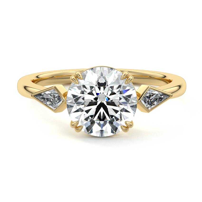 Yellow gold Three-Stone Round Diamond Engagement Ring with Kite Side Stones