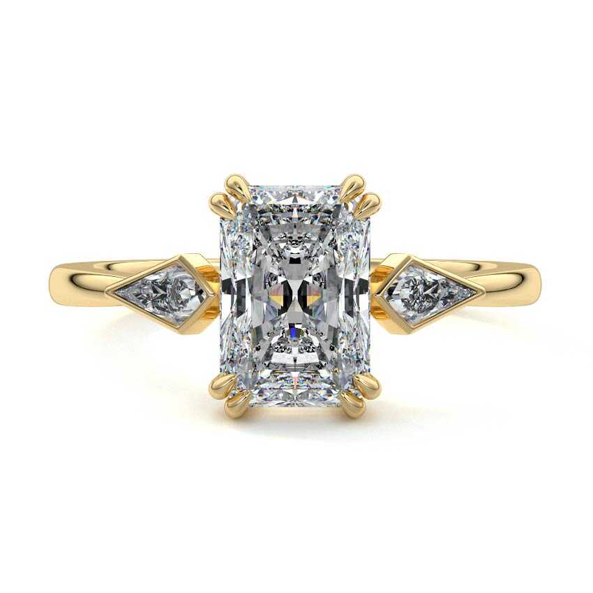 Yellow gold Three-Stone Radiant Diamond Engagement Ring with Kite Side Stones