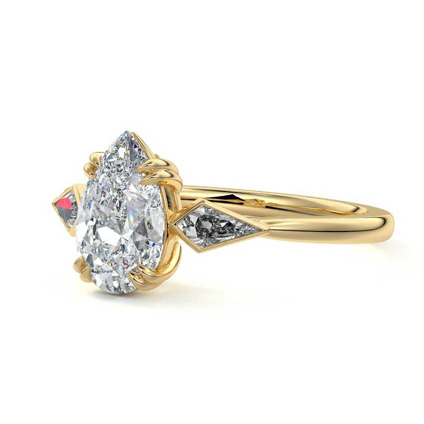 Yellow gold Three-Stone Pear Diamond Engagement Ring with Kite Side Stones