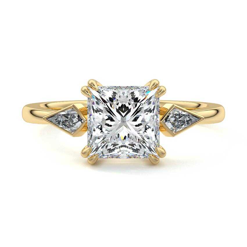Yellow gold Three-Stone Princess Diamond Engagement Ring with Kite Side Stones