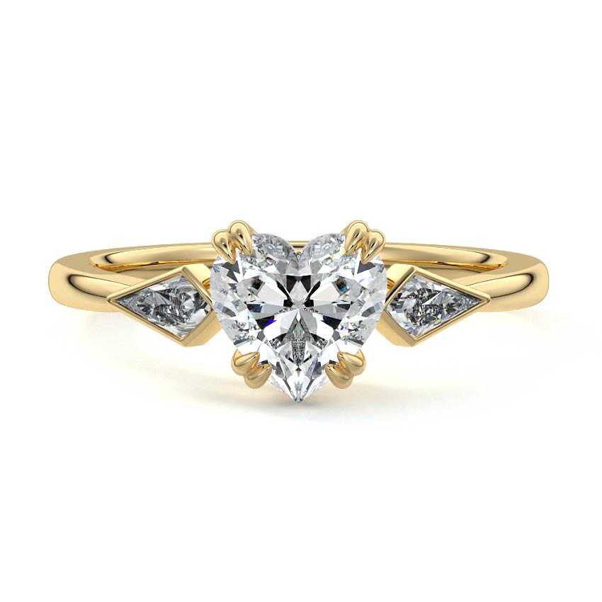 Yellow gold Three-Stone Heart Diamond Engagement Ring with Kite Side Stones