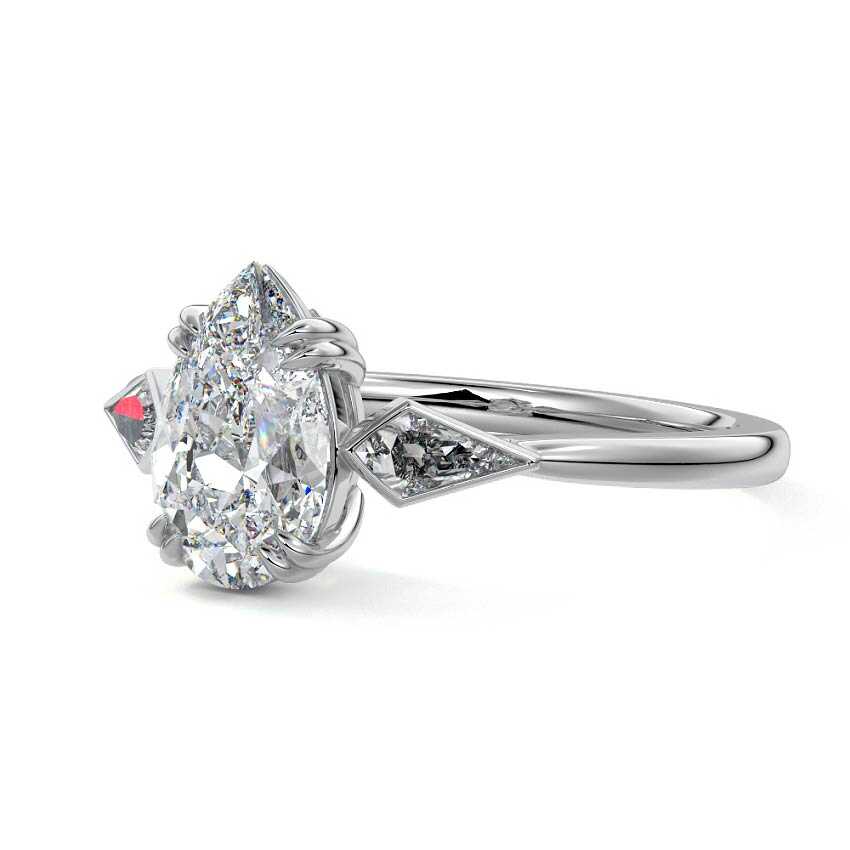White gold Three-Stone Pear Diamond Engagement Ring with Kite Side Stones