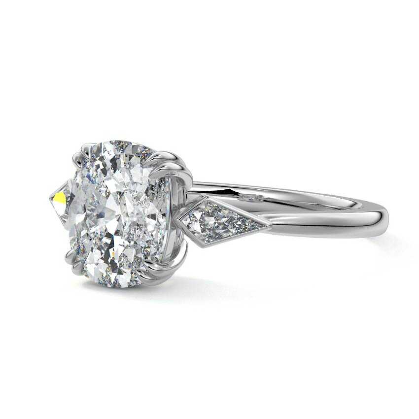 White gold Three-Stone Cushion Diamond Engagement Ring with Kite Side Stones