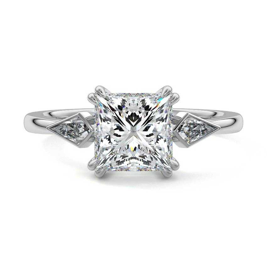 White gold Three-Stone Princess Diamond Engagement Ring with Kite Side Stones