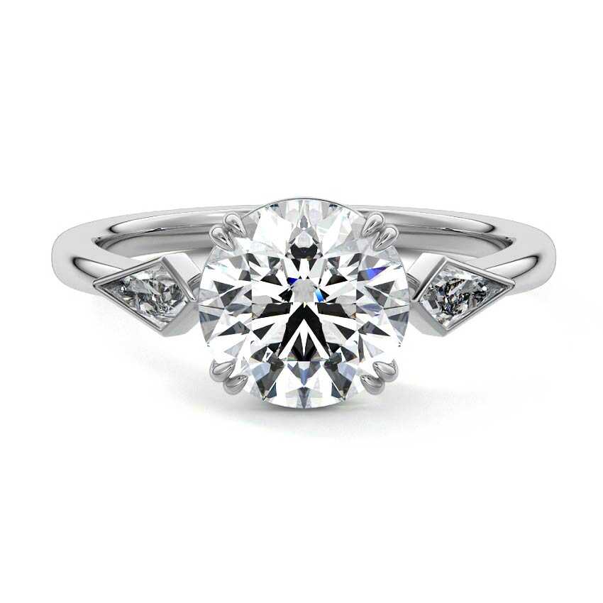 Silver Three-Stone Round Diamond Engagement Ring with Kite Side Stones