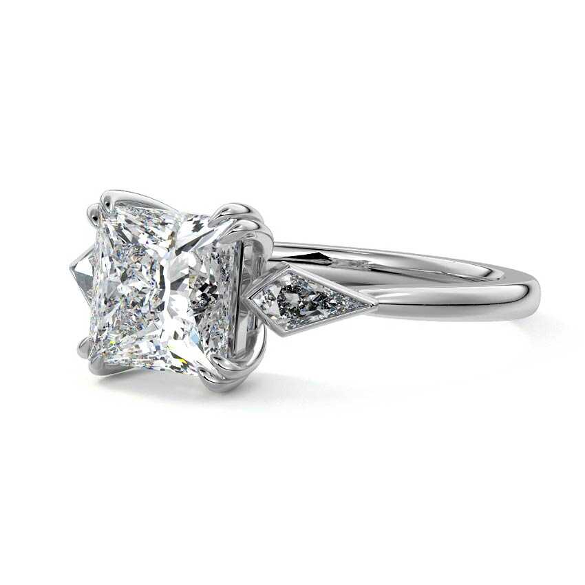 Silver Three-Stone Princess Diamond Engagement Ring with Kite Side Stones