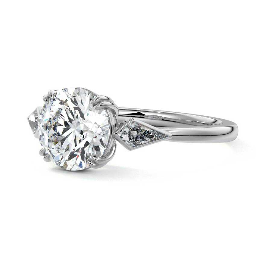 Platinum Three-Stone Round Diamond Engagement Ring with Kite Side Stones