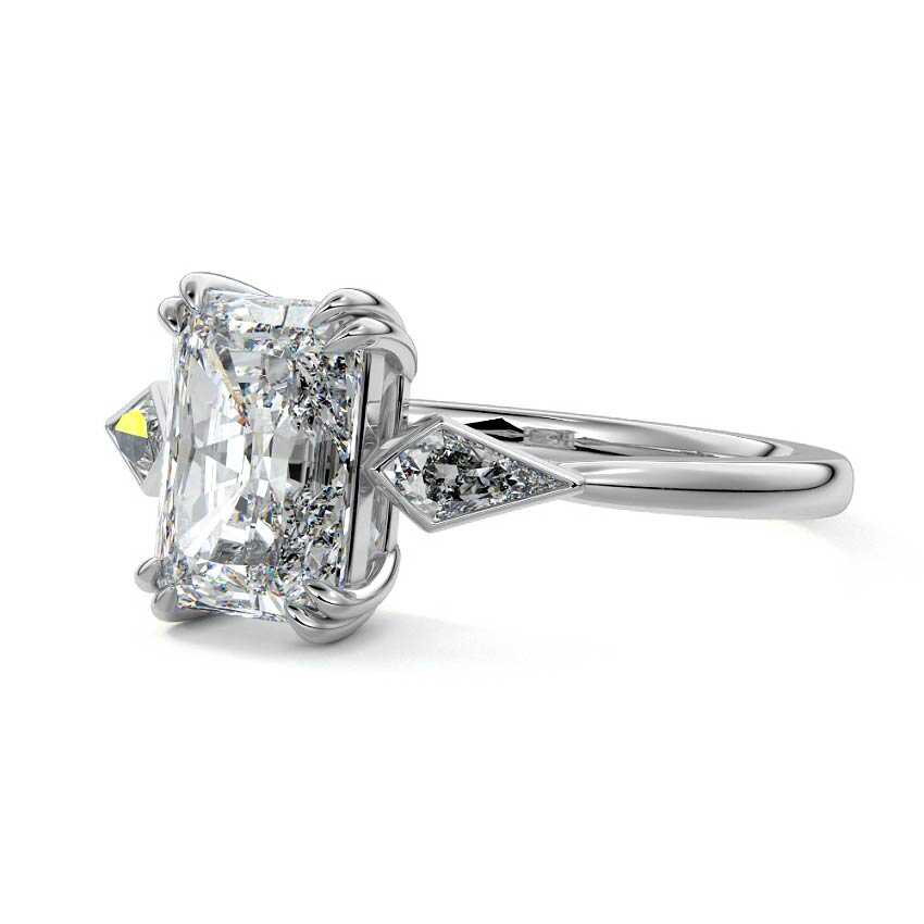 Platinum Three-Stone Radiant Diamond Engagement Ring with Kite Side Stones
