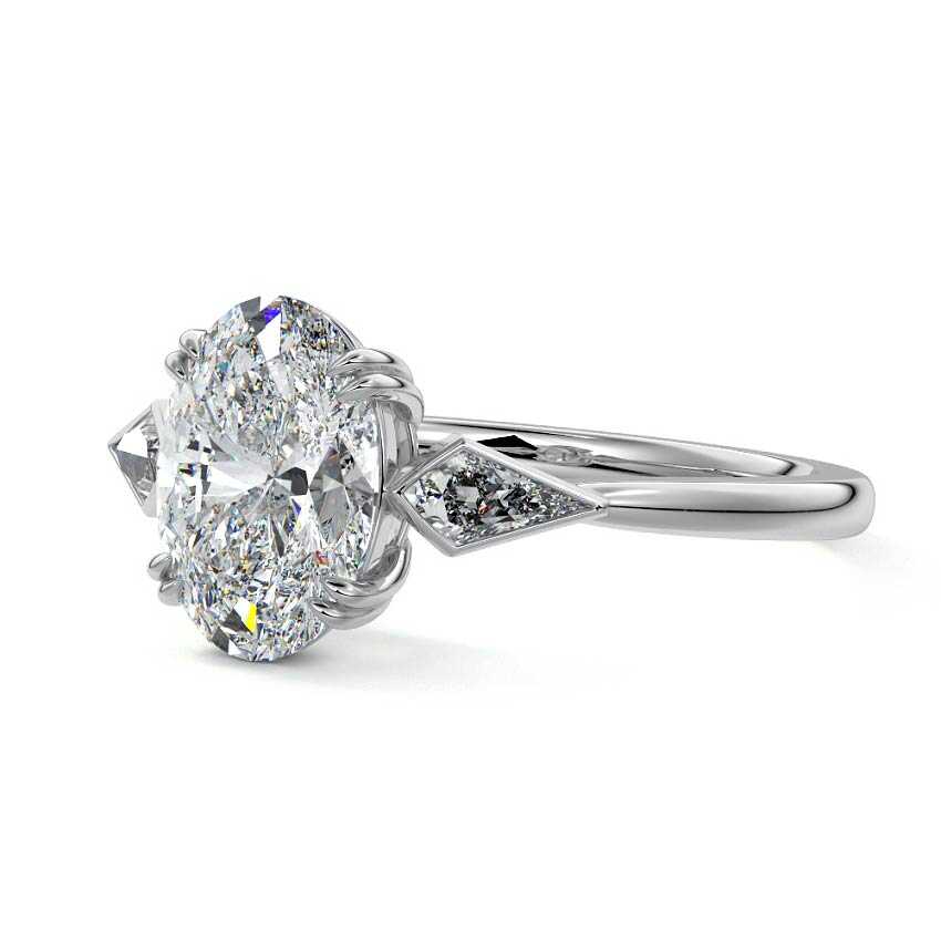 Platinum Three-Stone Oval Diamond Engagement Ring with Kite Side Stones