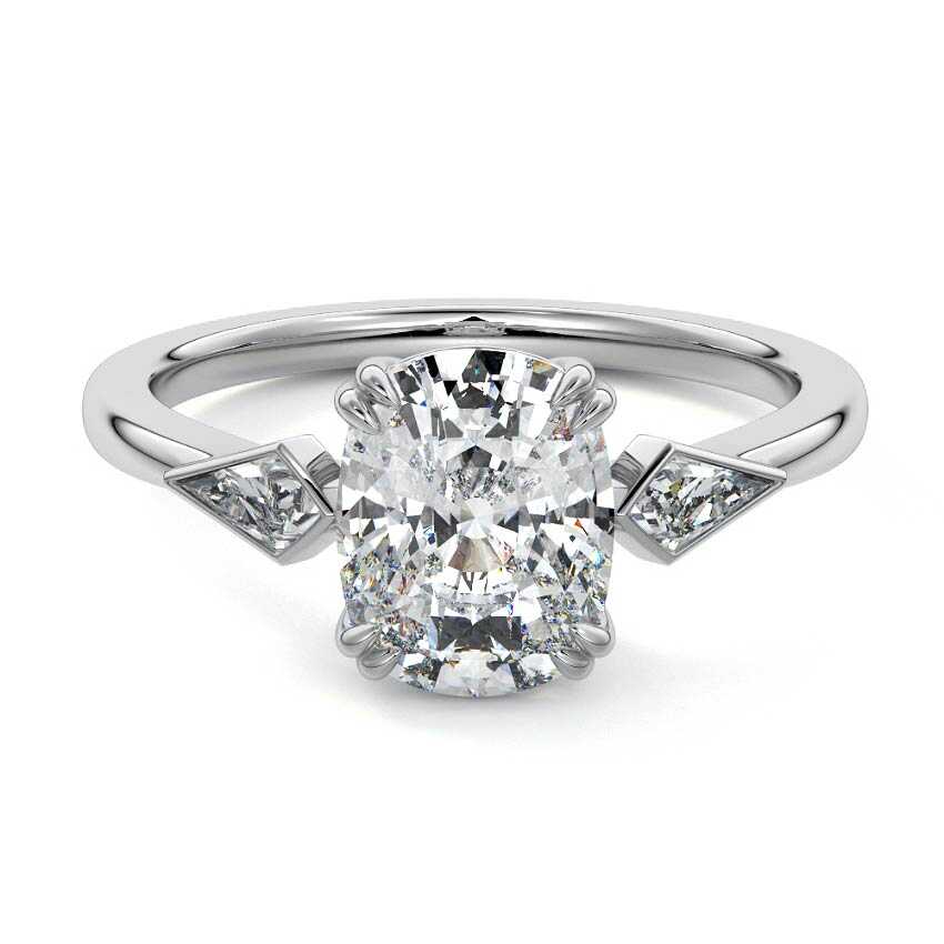 Platinum Three-Stone Cushion Diamond Engagement Ring with Kite Side Stones