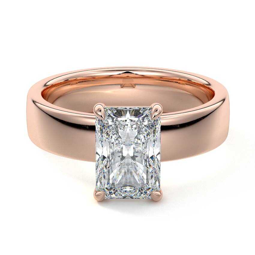 Rose gold Radiant Diamond Solitaire Engagement Ring with Wide Band