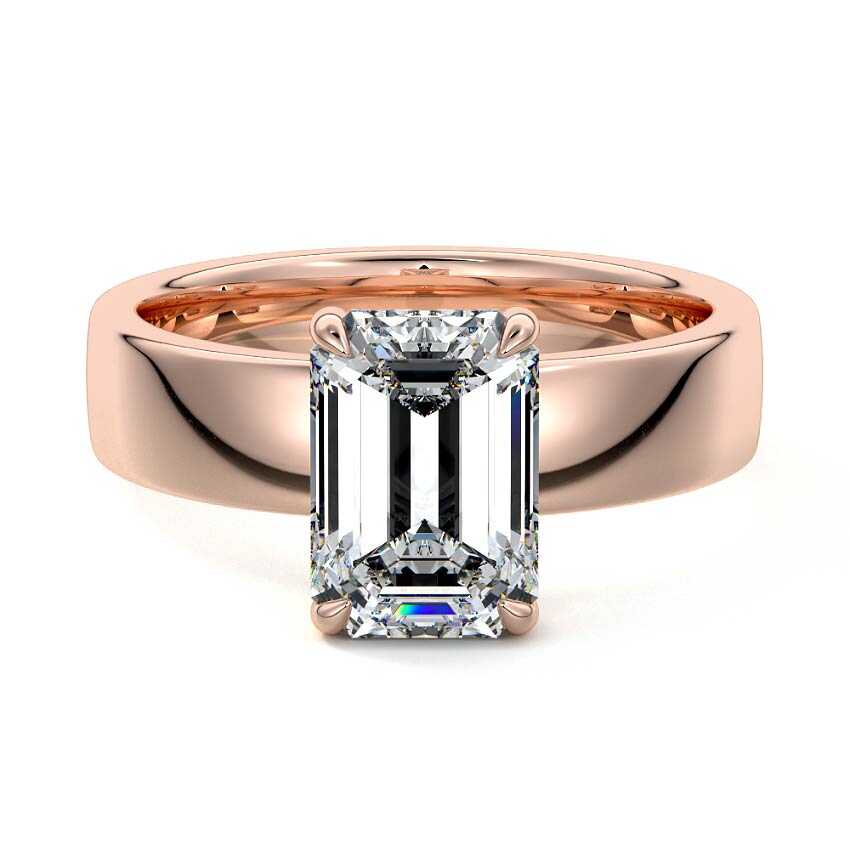 Rose gold Emerald Diamond Solitaire Engagement Ring with Wide Band