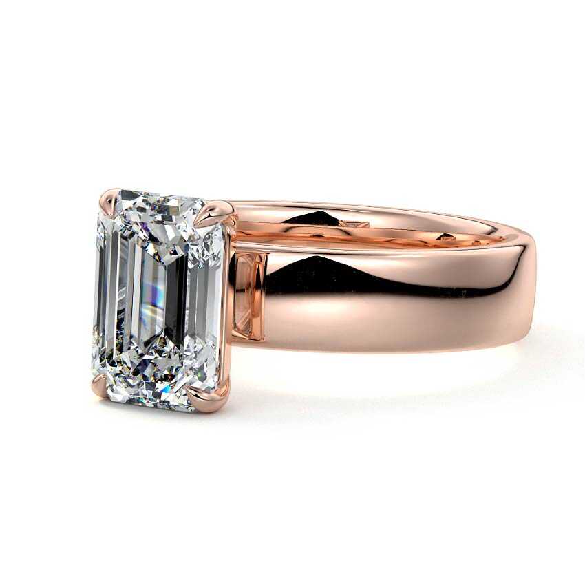 Rose gold Emerald Diamond Solitaire Engagement Ring with Wide Band