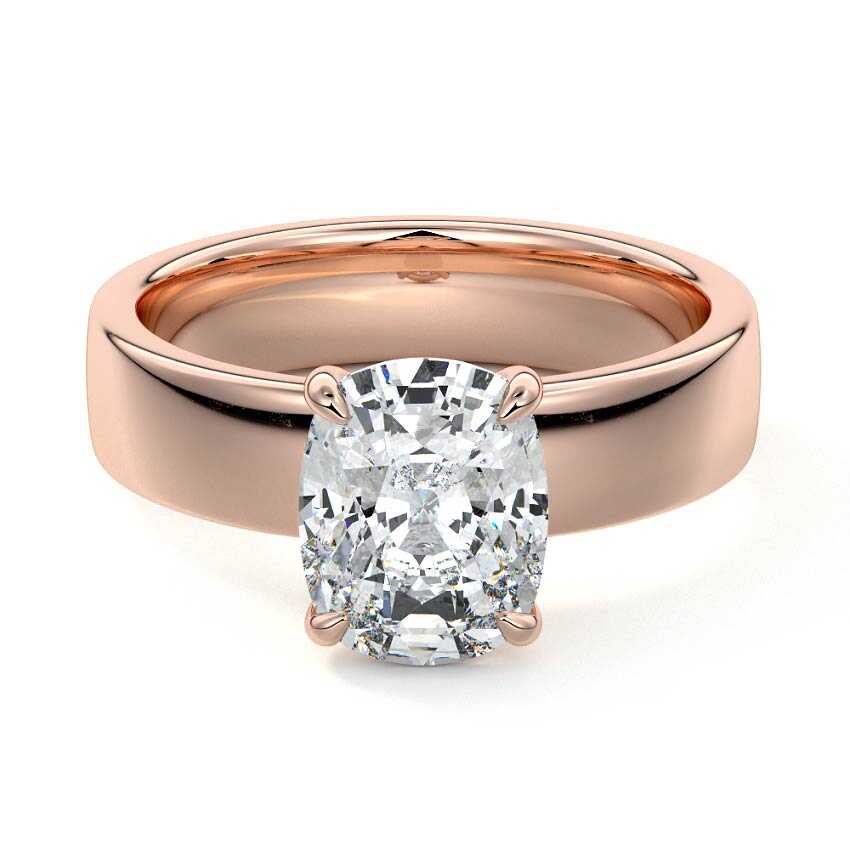 Rose gold Cushion Diamond Solitaire Engagement Ring with Wide Band