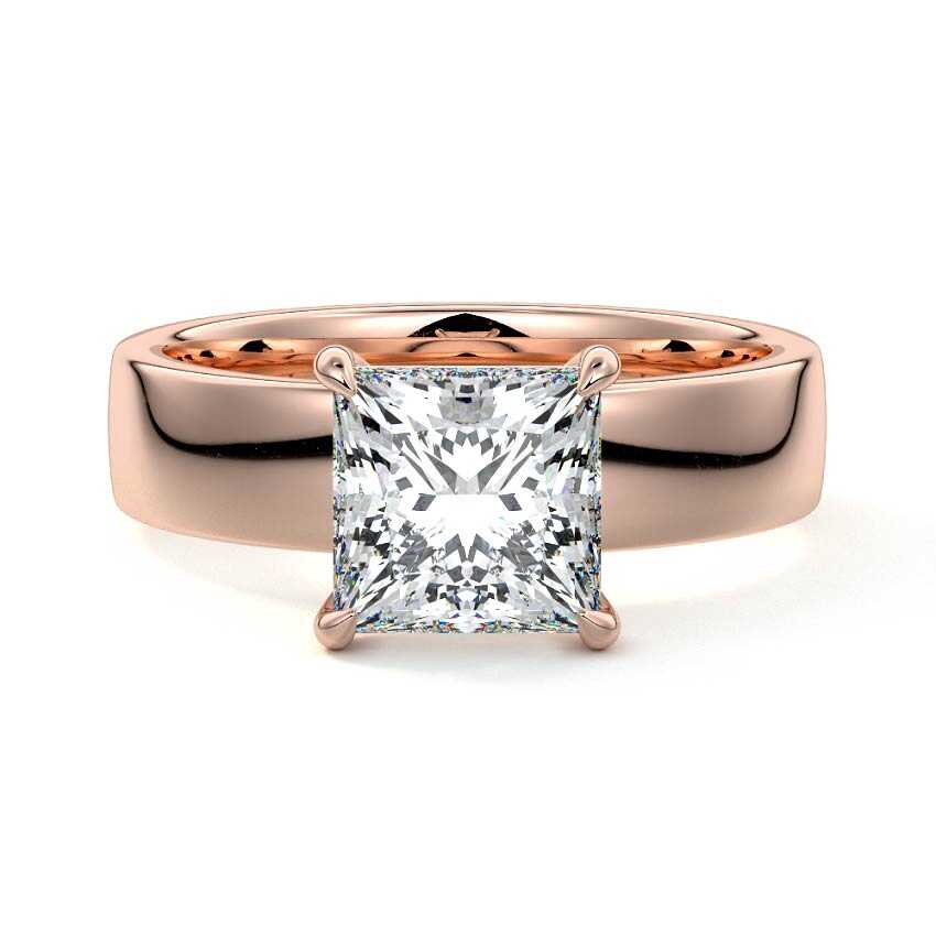 Rose gold Princess Diamond Solitaire Engagement Ring with Wide Band