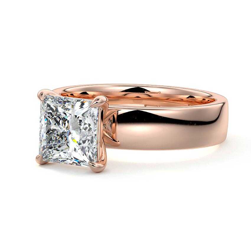 Rose gold Princess Diamond Solitaire Engagement Ring with Wide Band