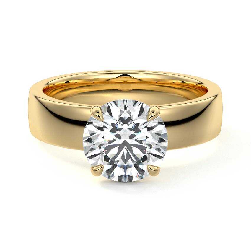 Yellow gold Round Diamond Solitaire Engagement Ring with Wide Band
