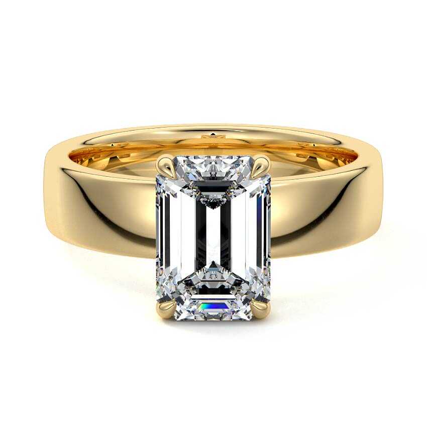 Yellow gold Emerald Diamond Solitaire Engagement Ring with Wide Band