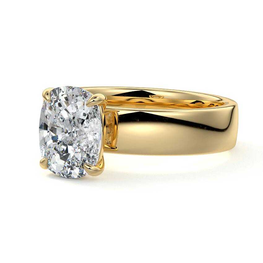 Yellow gold Cushion Diamond Solitaire Engagement Ring with Wide Band
