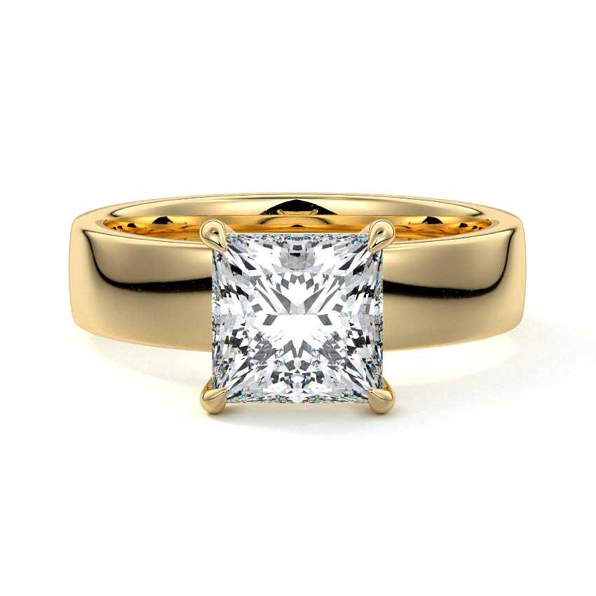 Yellow gold Princess Diamond Solitaire Engagement Ring with Wide Band