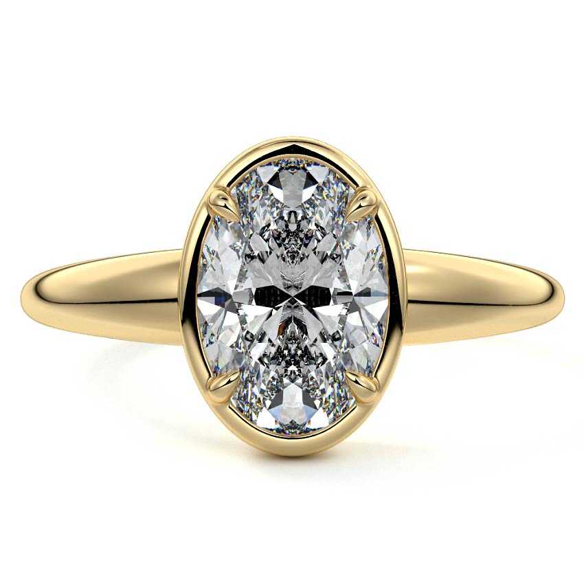 Yellow gold Oval Diamond Bezel Setting Solitaire Engagement Ring