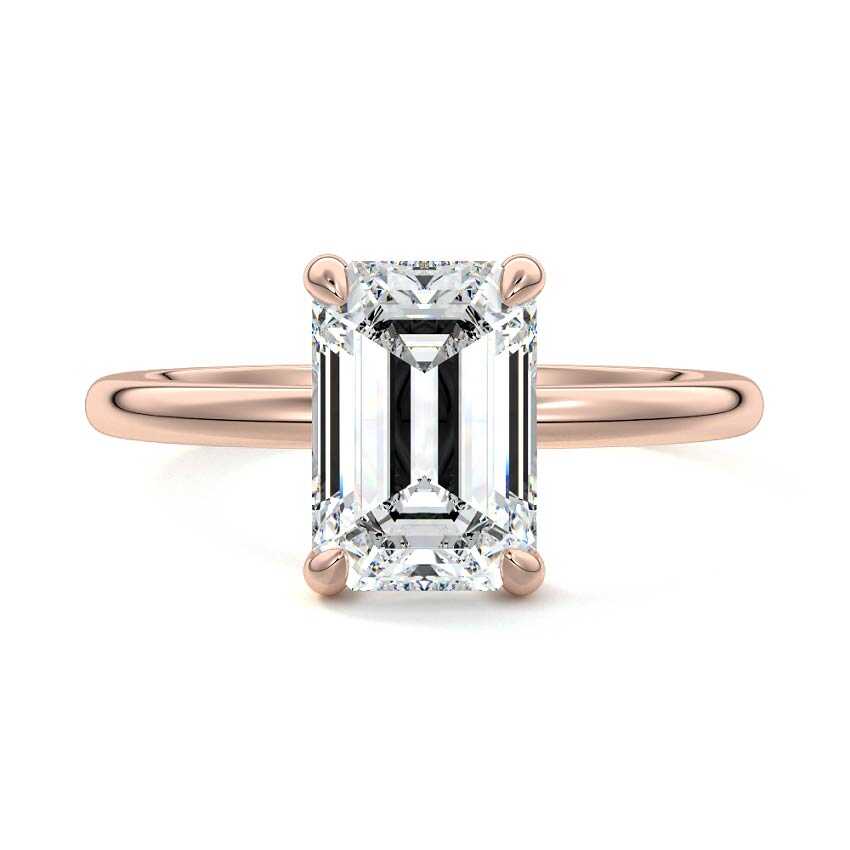 Rose gold Emerald Diamond Solitaire Engagement Ring