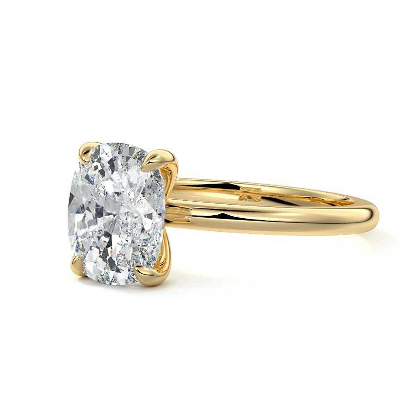 Yellow gold Cushion Diamond Solitaire Engagement Ring