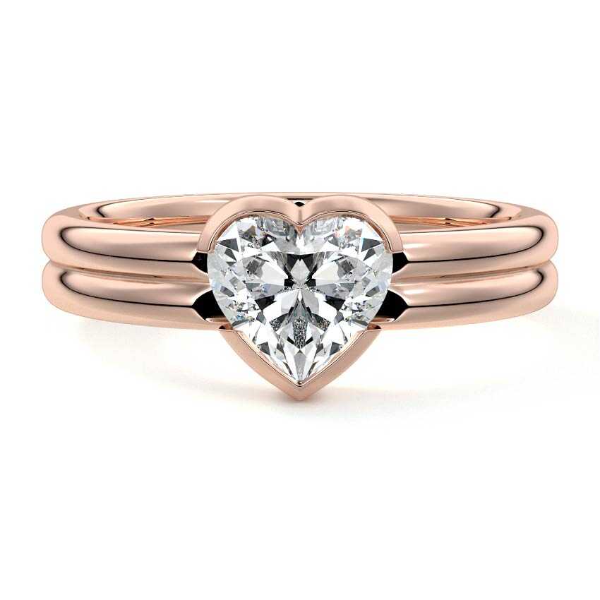 Rose gold Heart Diamond Solitaire Engagement Ring with Double Band and Bezel Setting