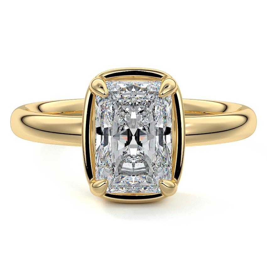 Yellow gold Radiant Diamond Solitaire Engagement Ring with Bezel Setting