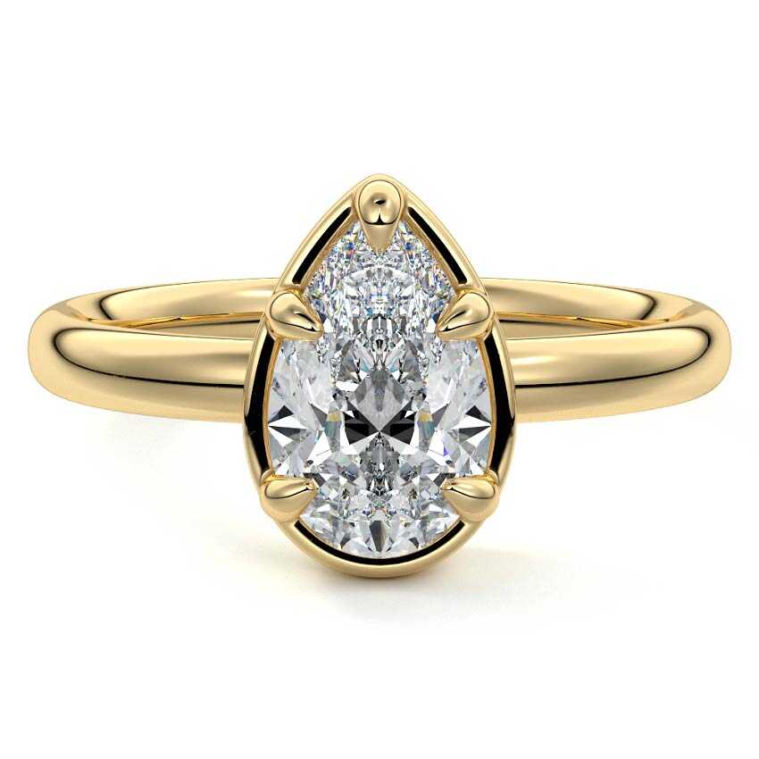 Yellow gold Pear Diamond Solitaire Engagement Ring with Bezel Setting